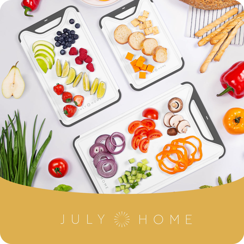 𝐁𝐏𝐀-𝐅𝐫𝐞𝐞 Cutting Boards for Kitchen - Plastic Cutting Board Set of 3, Dishwasher Safe Cutting Boards with Juice Grooves, Thick Chopping Boards for Meat, Veggies, Fruits, Non-Slip (Black)